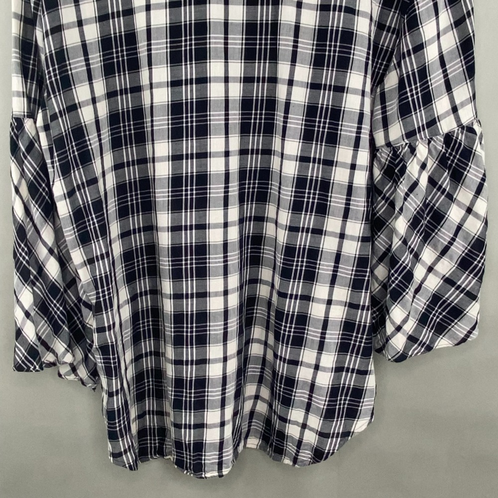 Lauren Ralph Lauren Plaid Blouse Womens SZ M‎ Bell Sleeve Black White Preppy - Picture 11 of 15